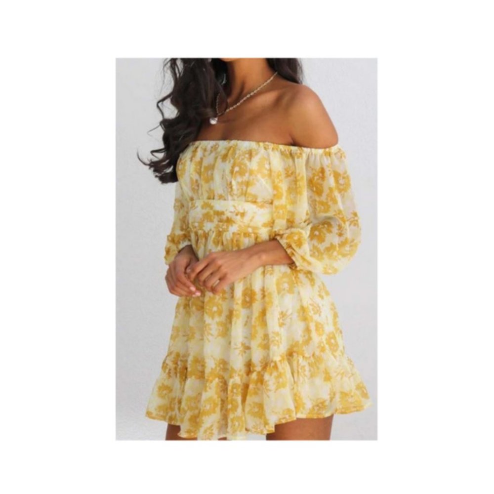 Sunkissed Yellow Off the Shoulder Floral Mini Dress! - Picture 4 of 5